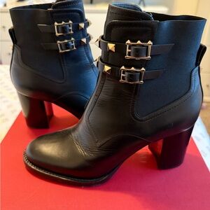Black Leather Ankle Boots with Buckle Detail